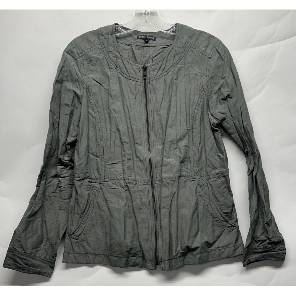 Eileen Fisher Womens Size S Gray Long Sleeve Cotton Blend Full Zip Jacket (L7)